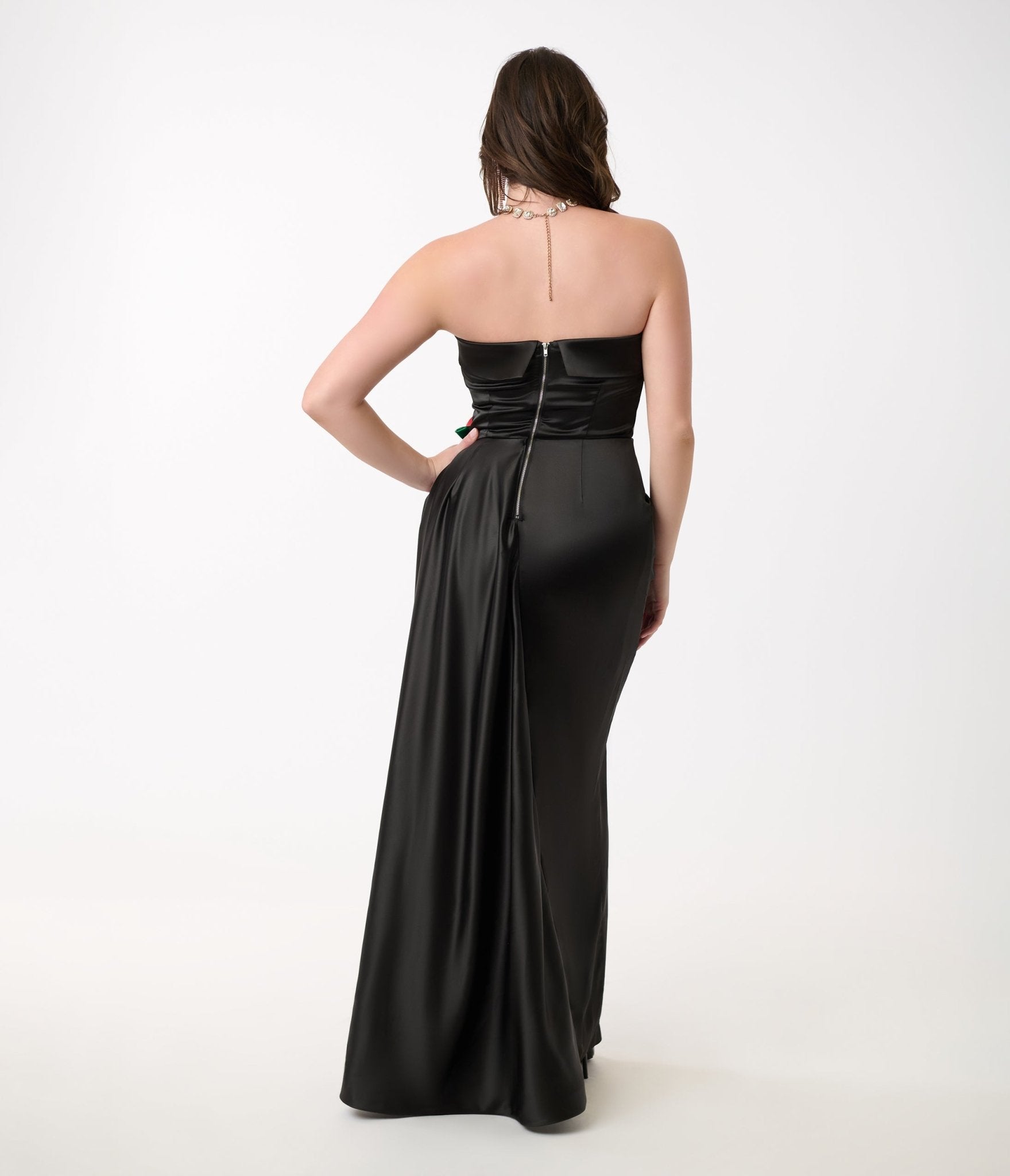 Unique Vintage 1950s Black Satin Strapless Enchanted Evening Gown - Unique Vintage - Womens, DRESSES, PROM & SPECIAL OCCASION